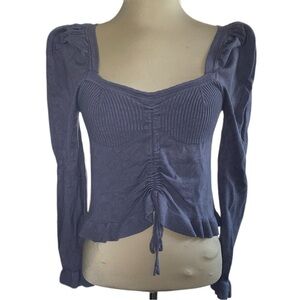 Zara sweater cropped long sleeve ruffled look on wrists/bottom wide neck Sz M